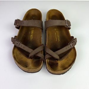 Birkenstock Mayari Womens 40 US 9 Regular Mocha Brown Birko-Flor Toe Loop Sandal